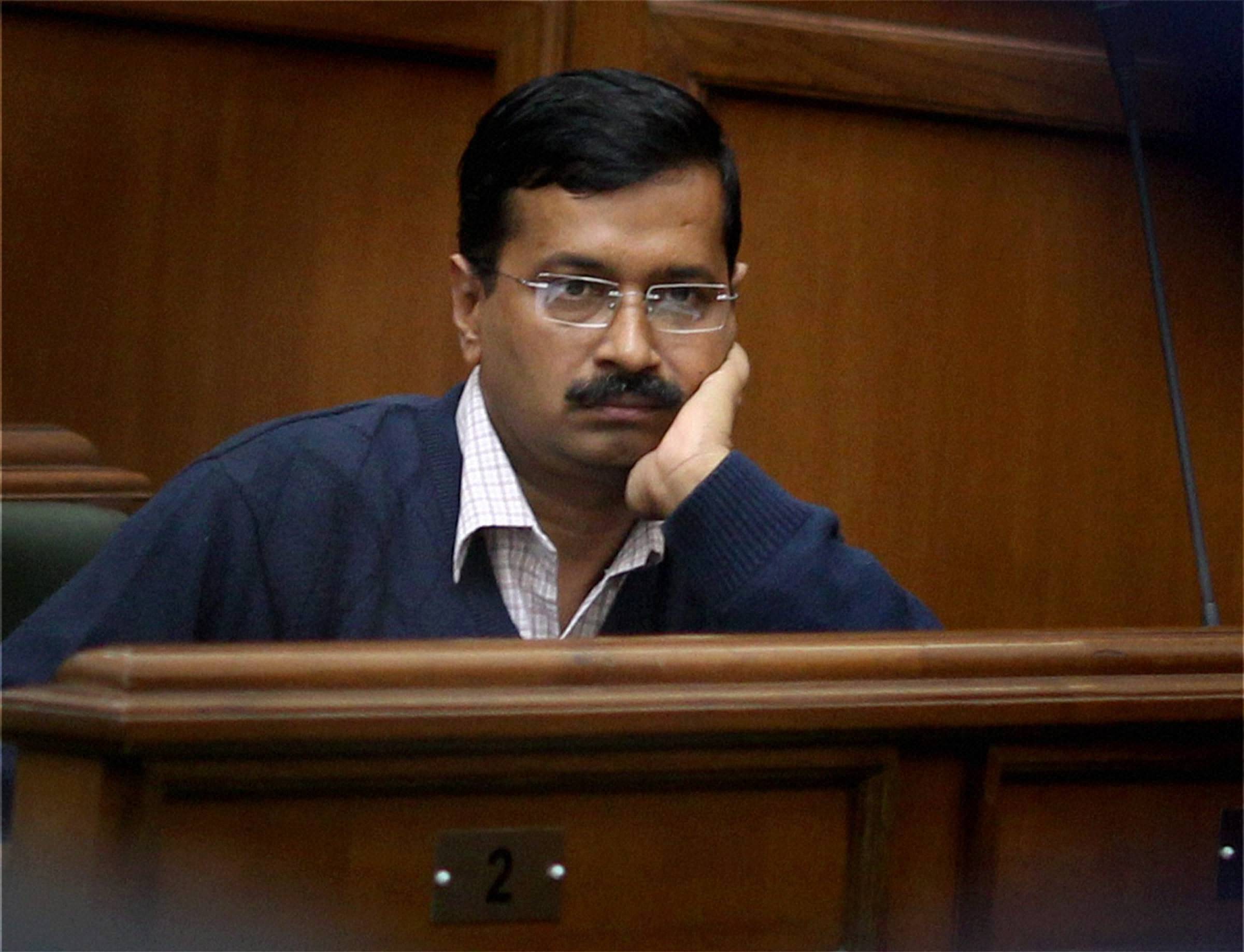 New Delhi : Delhi Chief Minister Arvind Kejriwal at a special session of the Delhi Assembly in New Delhi on Friday. PTI Photo by Atul Yadav(PTI2_14_2014_000177A)