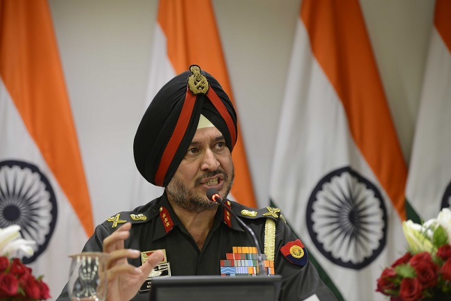 New Delhi: DGMO Lt. Gen. Ranbir Singh addresses a press conference in New Delhi, on Sept 29, 2016. (Photo: IANS)